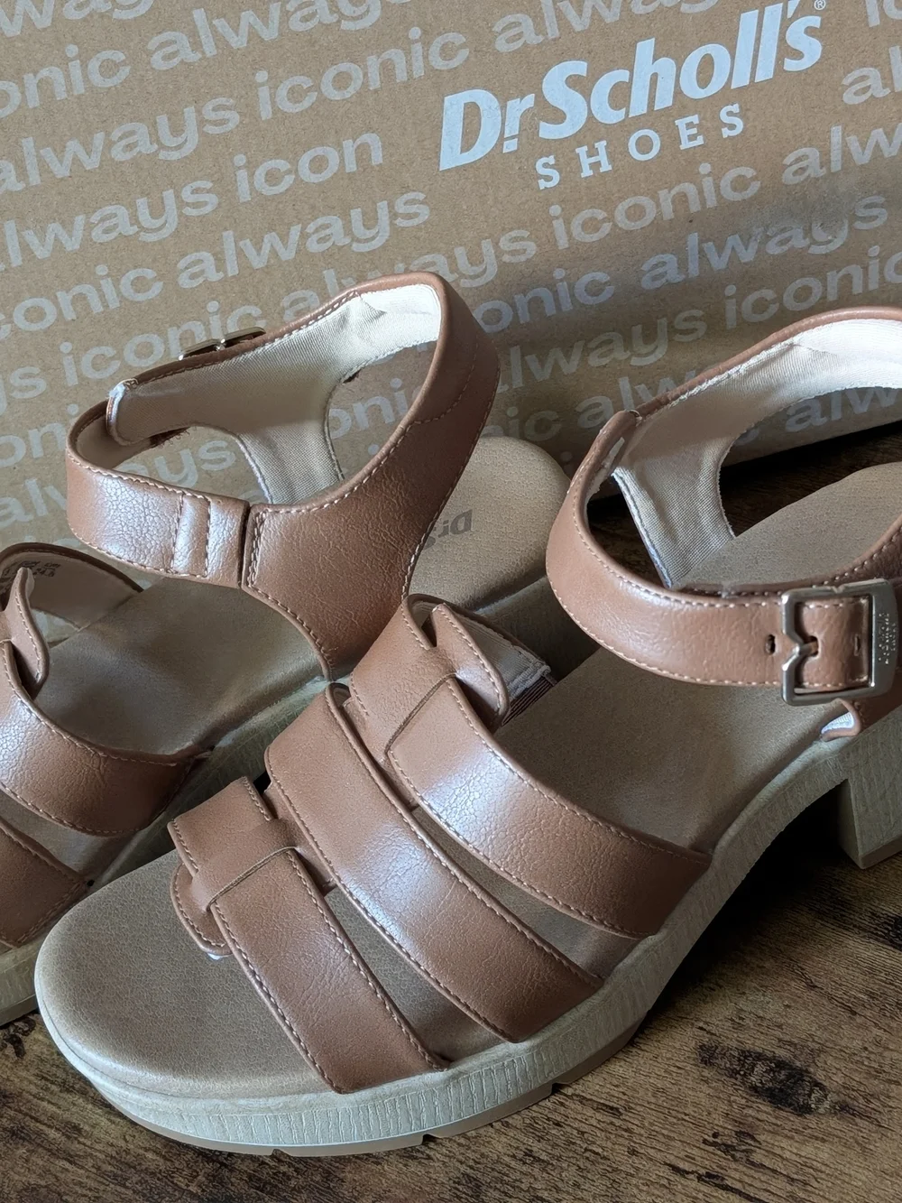 NWT Dr. Scholl's Oh Kay, Honey Women's Tan Platform Sandals - Strappy Comfort
